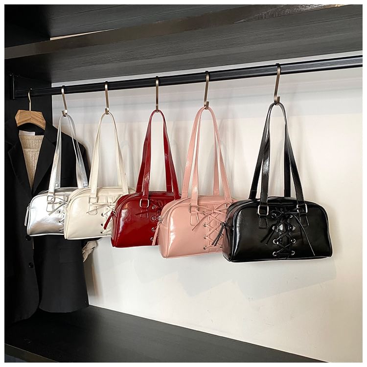 Leather Faux Lace-Up Shoulder Bag