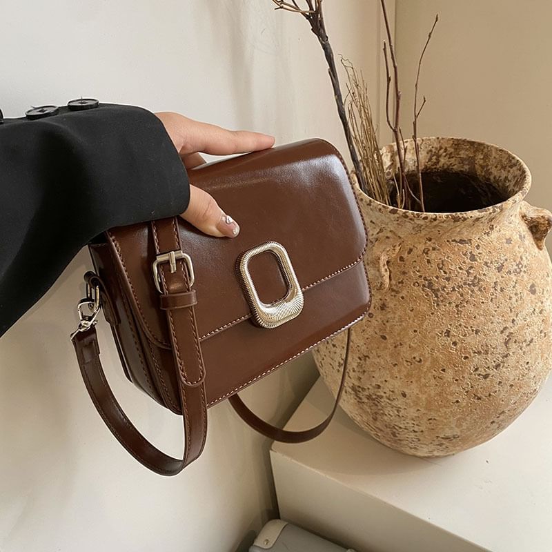 Faux Leather Crossbody Flap Bag