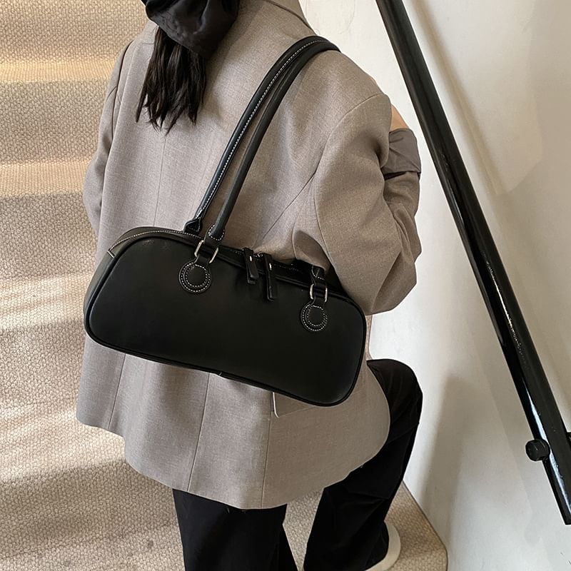 Shoulder Leather Plain Bag Faux