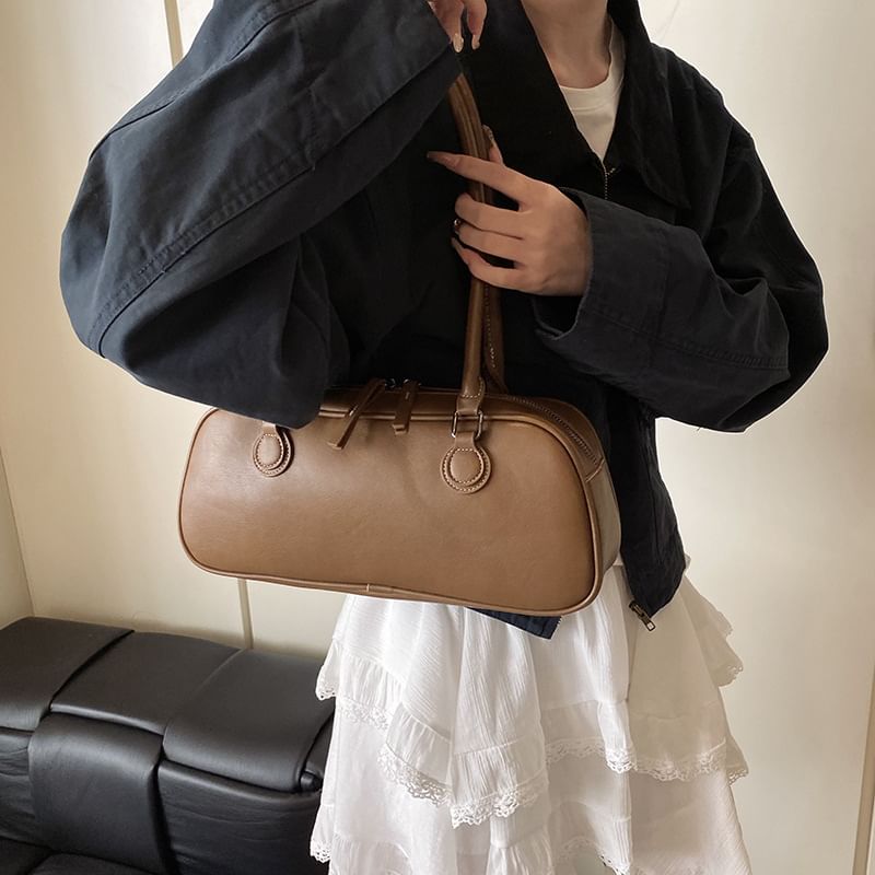 Shoulder Leather Plain Bag Faux
