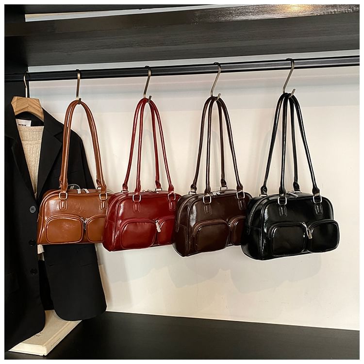 Plain Leather Faux Bowler Bag