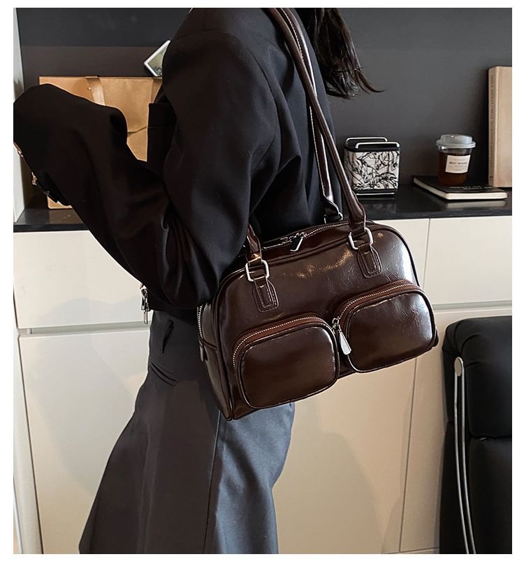 Plain Leather Faux Bowler Bag