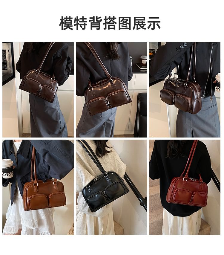 Plain Leather Faux Bowler Bag