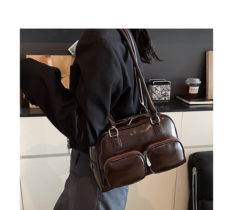 Plain Leather Faux Bowler Bag