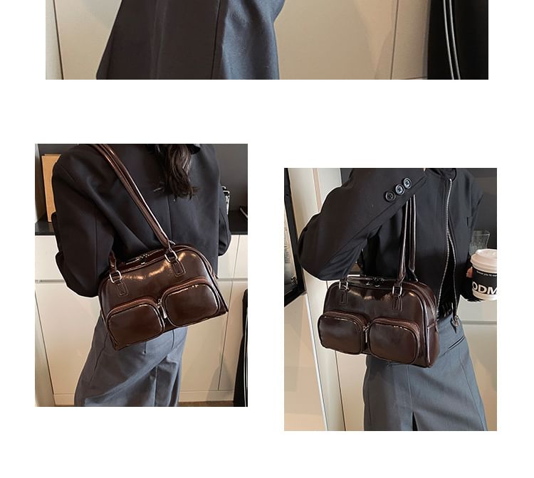 Plain Leather Faux Bowler Bag