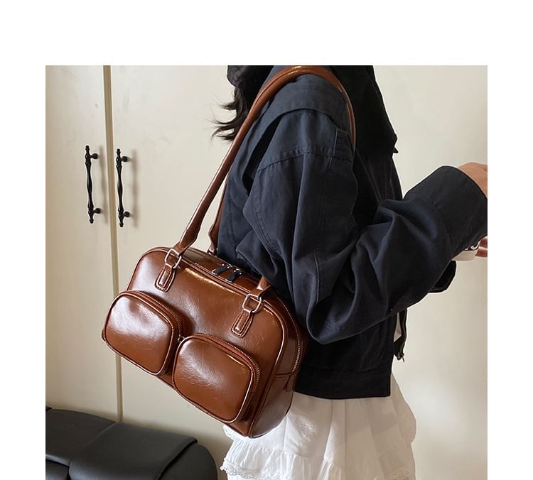 Plain Leather Faux Bowler Bag
