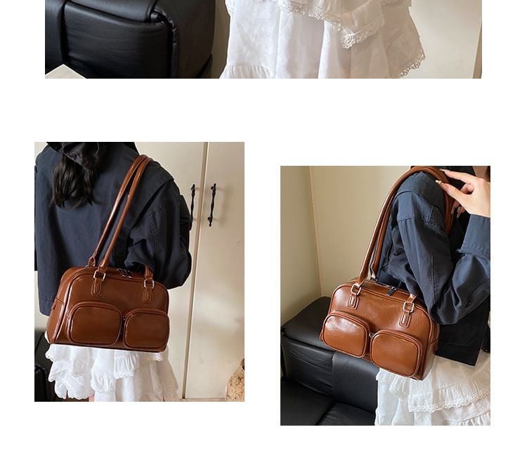 Plain Leather Faux Bowler Bag