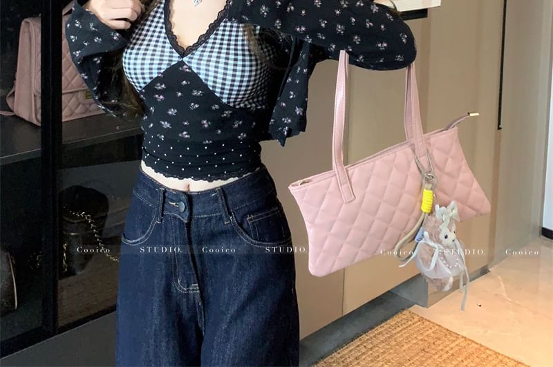 Print Crop Floral Panel Dress Cami Mini Cardigan Plaid / Top