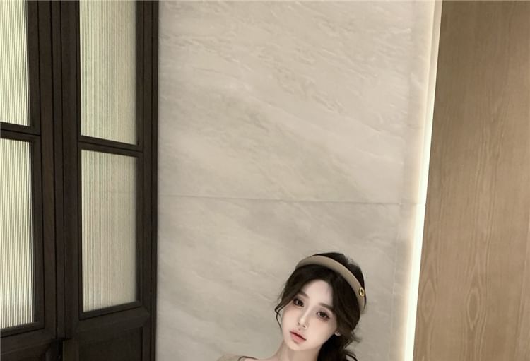 Elbow-Sleeve Plain / Dress Camisole Sheath Mini Top