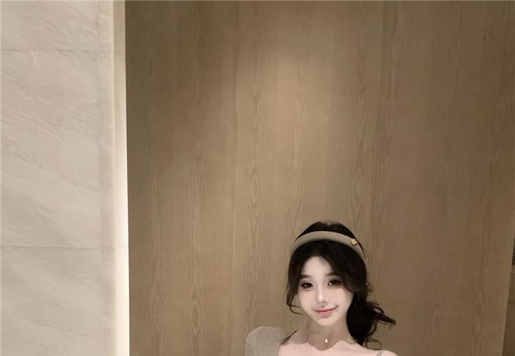 Elbow-Sleeve Plain / Dress Camisole Sheath Mini Top