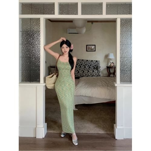 Pencil Melange Knit Maxi Rise / Top Camisole High Skirt