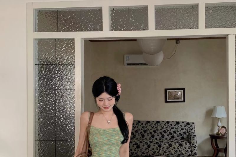 Pencil Melange Knit Maxi Rise / Top Camisole High Skirt