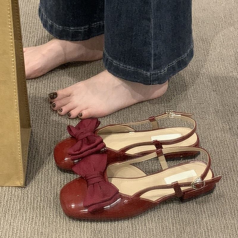 Slingback Low Bow Heel Sandals