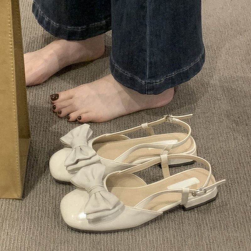 Slingback Low Bow Heel Sandals