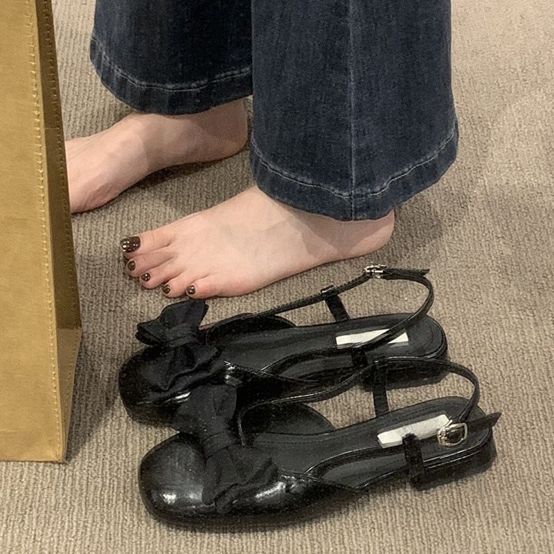 Slingback Low Bow Heel Sandals