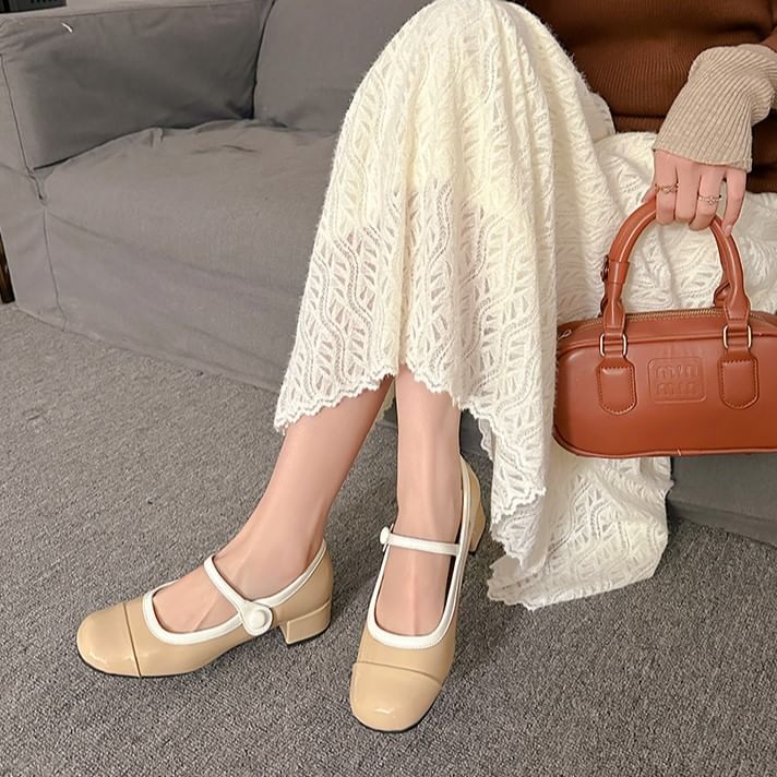 Mary Trim Jane Heel Pumps Block Contrast