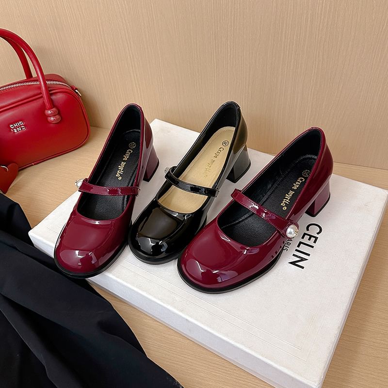 Pumps Toe Mary Heel Block Jane Round
