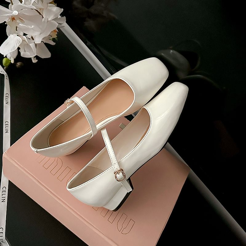 Toe Chunky Mary Shoes Jane Square Heel