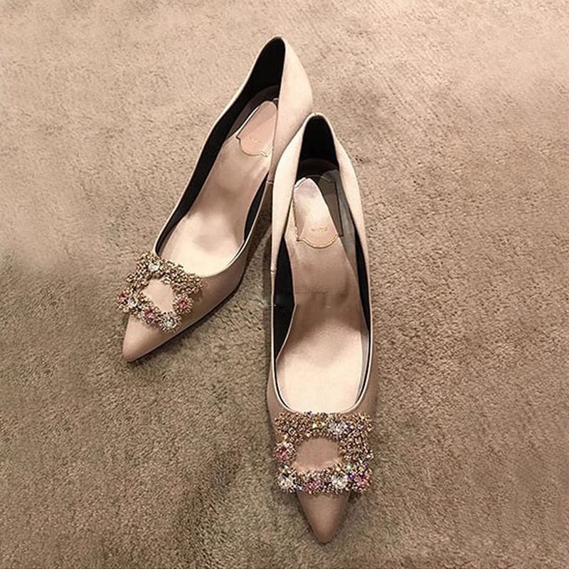 Rhinestone Pointed Heel Pumps Kitten