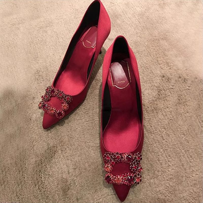 Rhinestone Pointed Heel Pumps Kitten