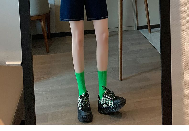 Plain Denim High Shorts Waist