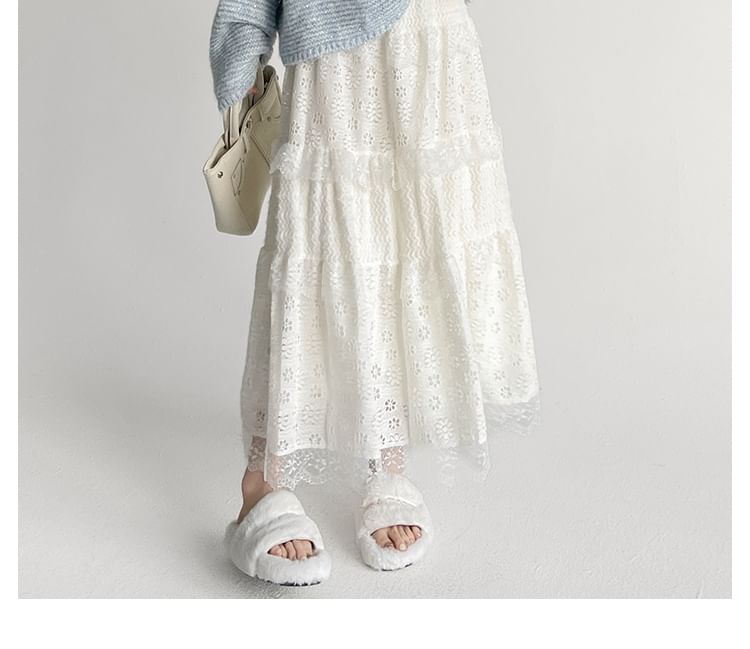 Waist A-Line Plain Lace Skirt Midi High Panel