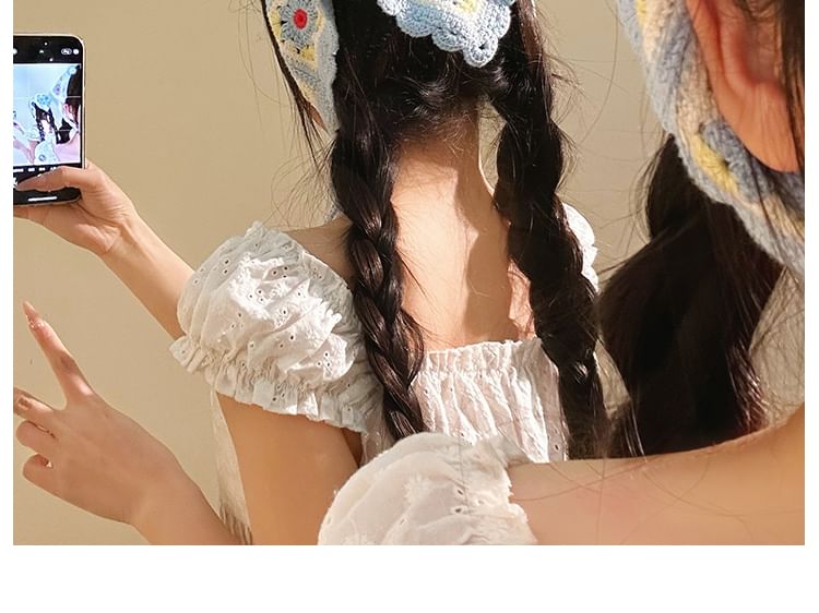 Triangle Head Scarf Floral Knit Plaid