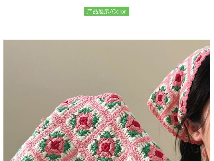 Knit Head Triangle Floral Plaid Scarf