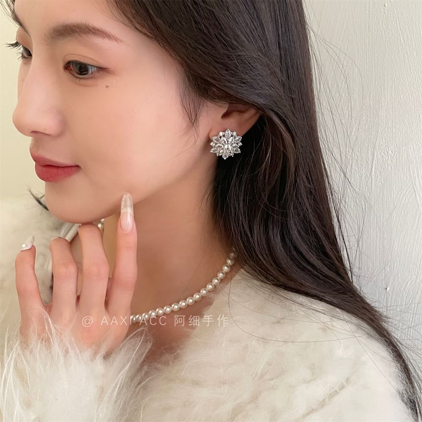 Stud Earring Rhinestone Flower