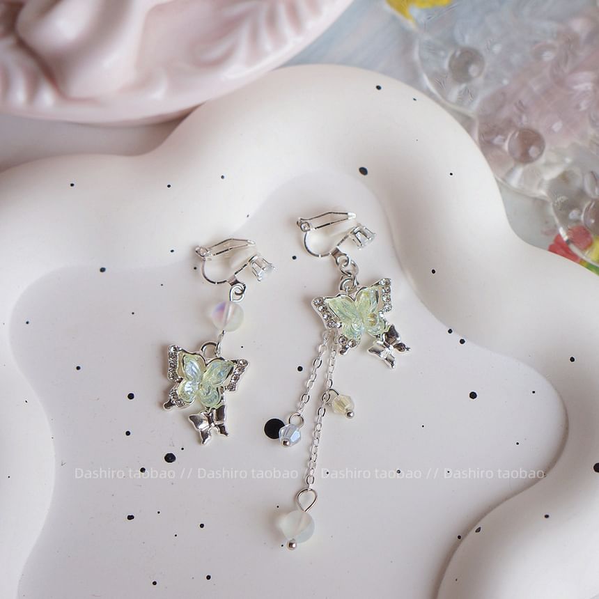 Dangle Clip / Earring Butterfly Beaded On