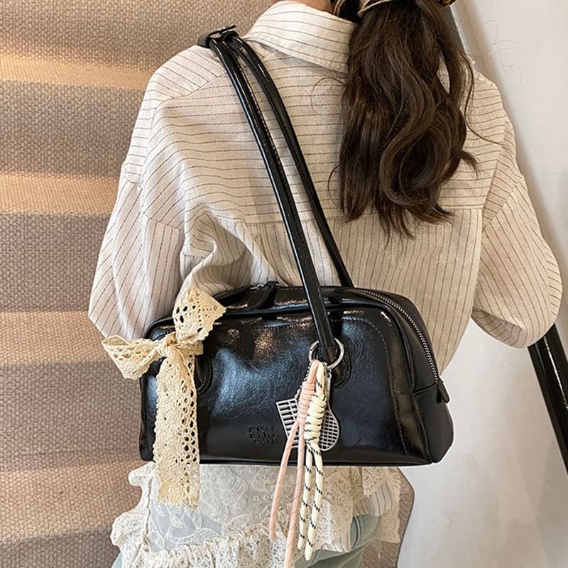 Faux Bag Leather Lettering Bowler