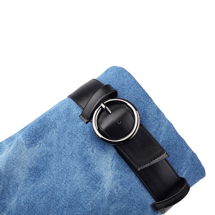 Denim Heel Short Boots Block Thong Washed