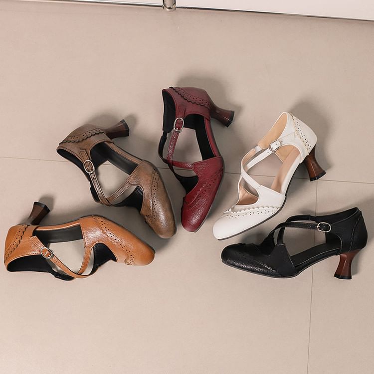 Brogue Low Heel D'Orsay Sandals