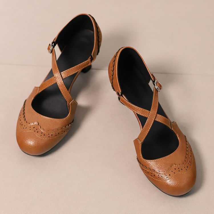 Brogue Low Heel D'Orsay Sandals