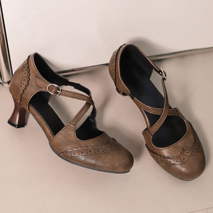 Brogue Low Heel D'Orsay Sandals