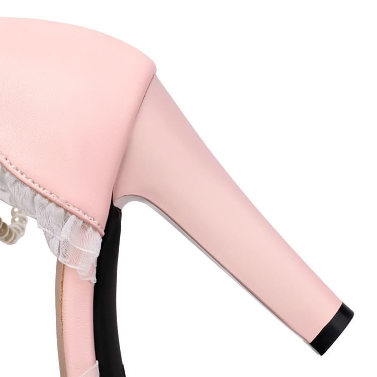 Heel Sandals Pearl High Ruffle Faux Trim