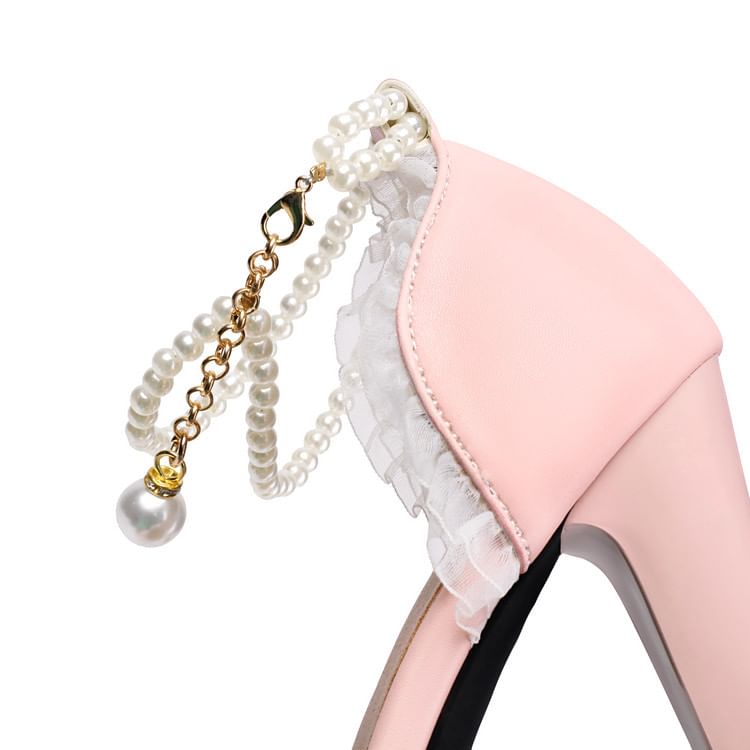 Heel Sandals Pearl High Ruffle Faux Trim