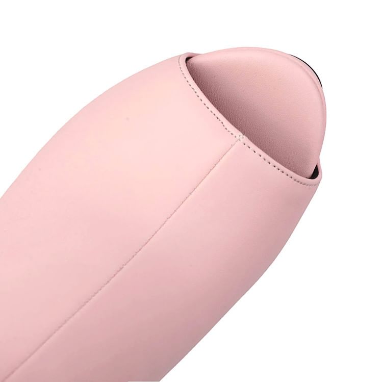 Peep-Toe Plain Boots Heel Short High