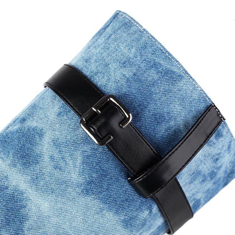 Chunky Thong Heel Denim Washed Tall Boots