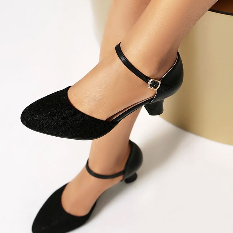 Lace Heel Low Panel D'Orsay Sandals