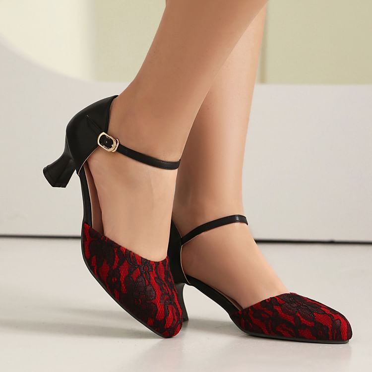 Lace Heel Low Panel D'Orsay Sandals