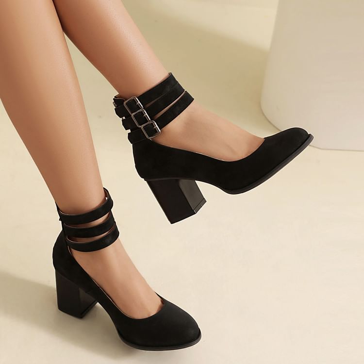 Chunky Jane Heel Mary Round Pumps Toe