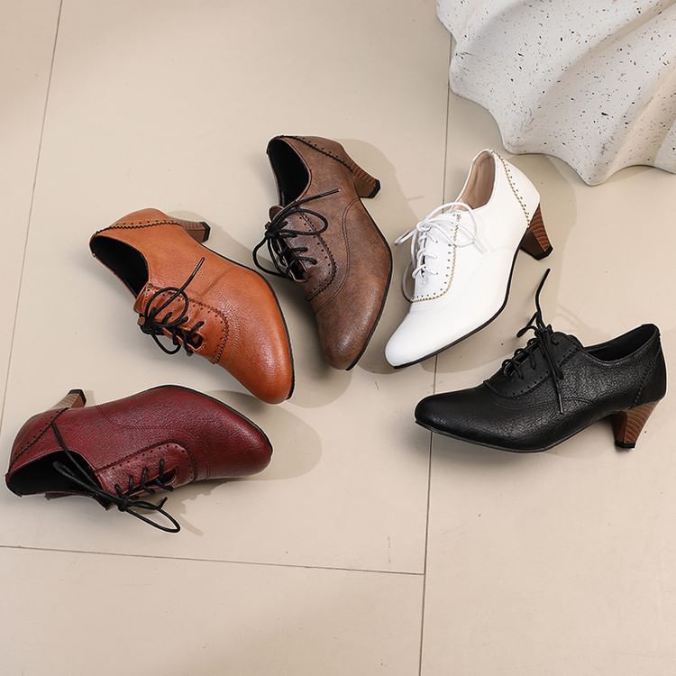 Lace-Up Heel Low Plain Brogue Shoes