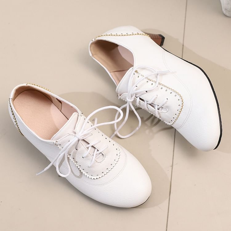 Lace-Up Heel Low Plain Brogue Shoes