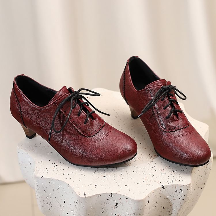 Lace-Up Heel Low Plain Brogue Shoes