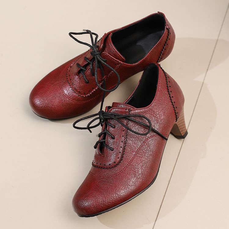 Lace-Up Heel Low Plain Brogue Shoes