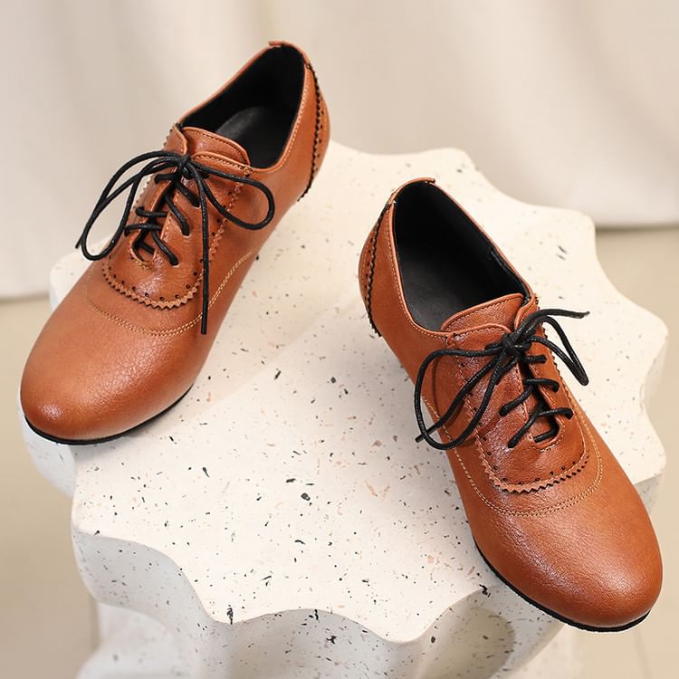 Lace-Up Heel Low Plain Brogue Shoes