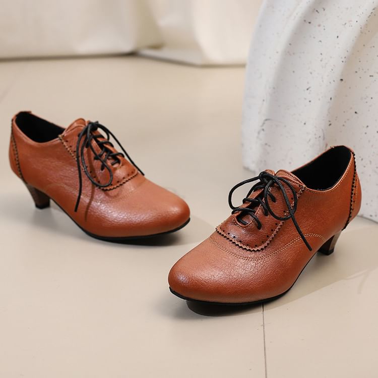 Lace-Up Heel Low Plain Brogue Shoes