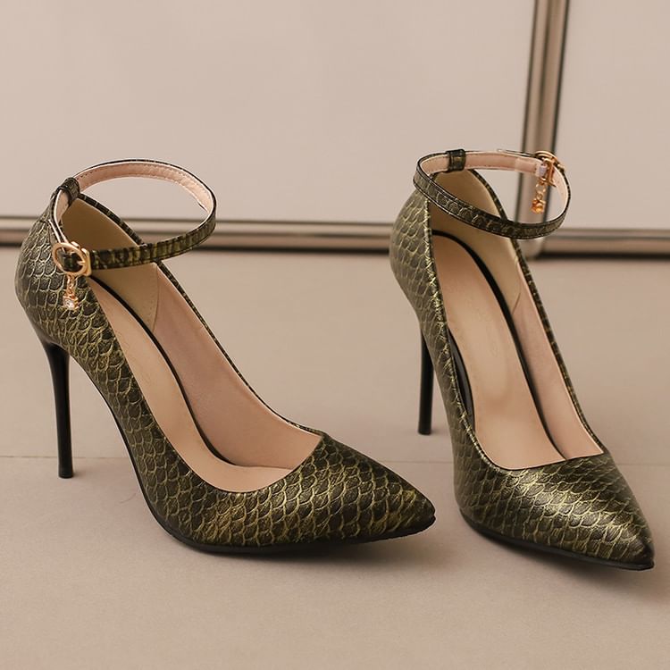 Patterned Heel Fish Pumps Ankle Scale Stiletto Strap