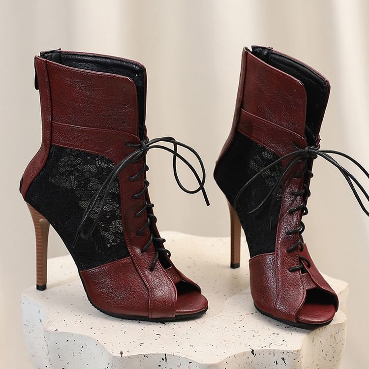 Heel Peep-Toe Sandals Lace Panel High